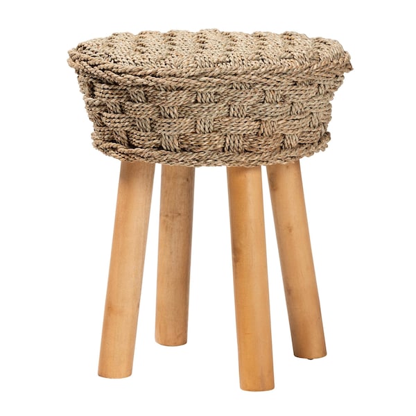 Bali & Pari Denver Modern Bohemian Natural Seagrass and Acacia Wood Stool 243-13534-ZORO - main